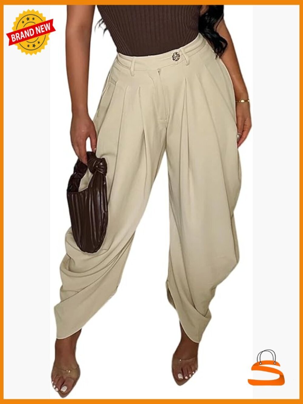 High Waist Baggy Barrel Pleated Business Work Pants Trousers